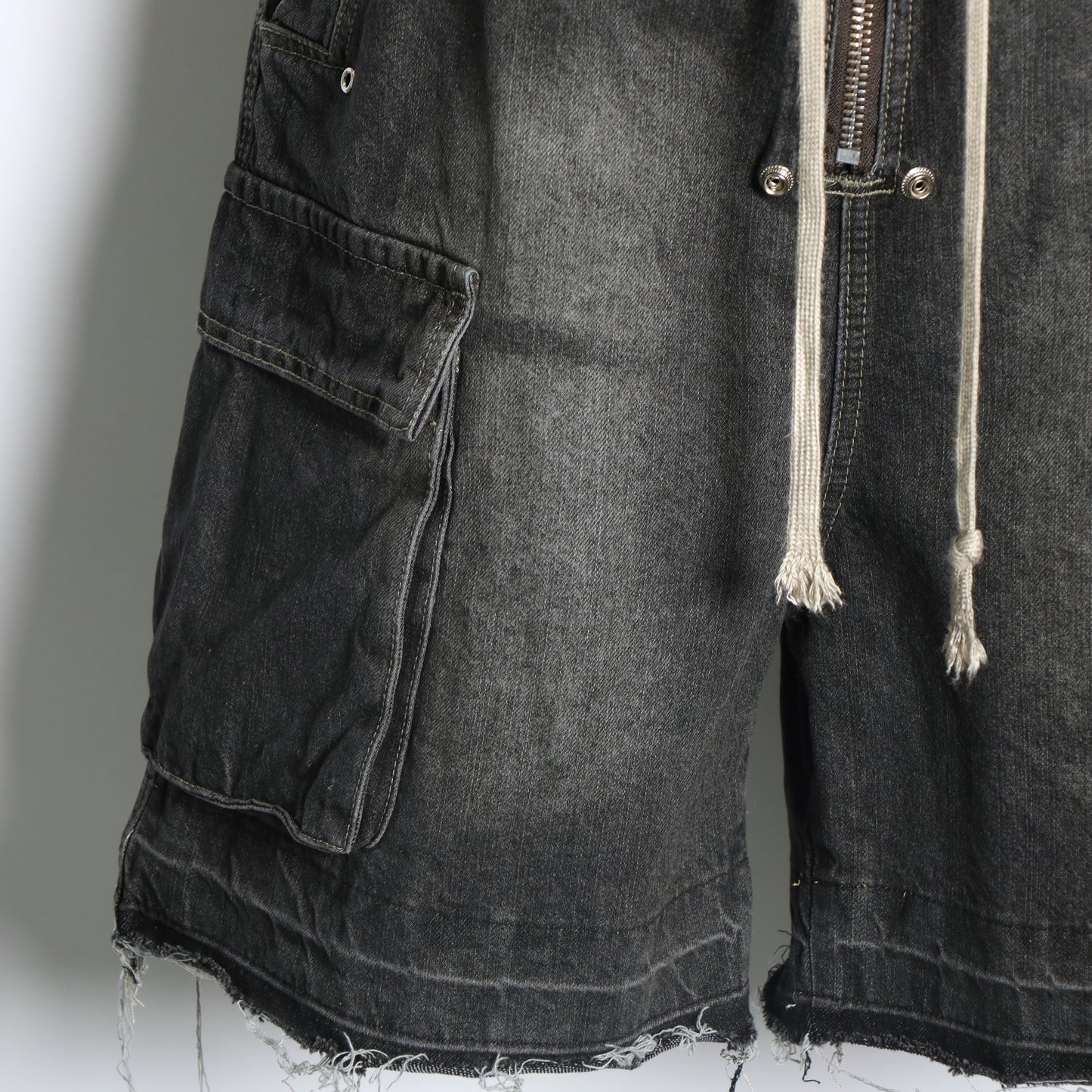 SHORTS #01 cargo elastic band washed denim