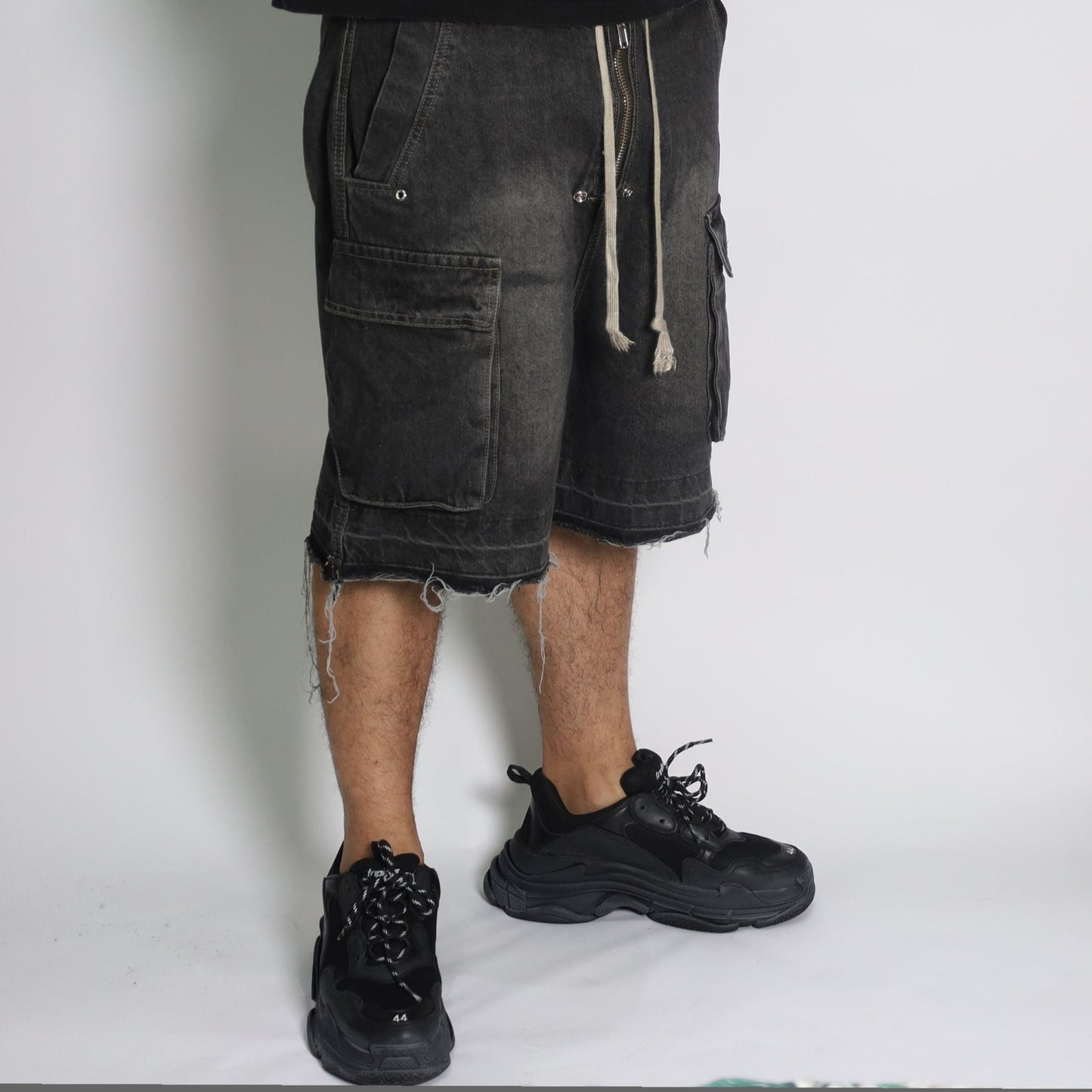 SHORTS #01 cargo elastic band washed denim