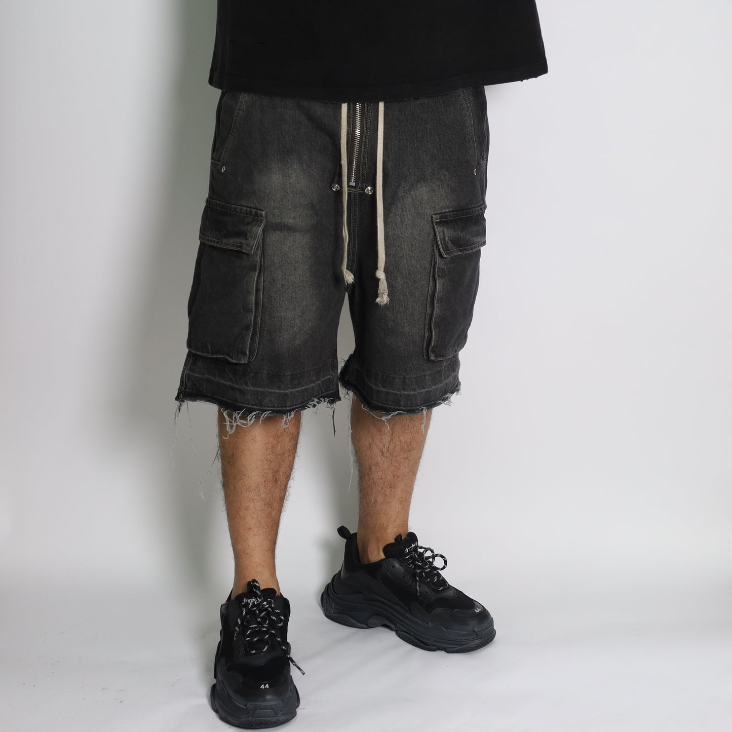 SHORTS #01 cargo elastic band washed denim
