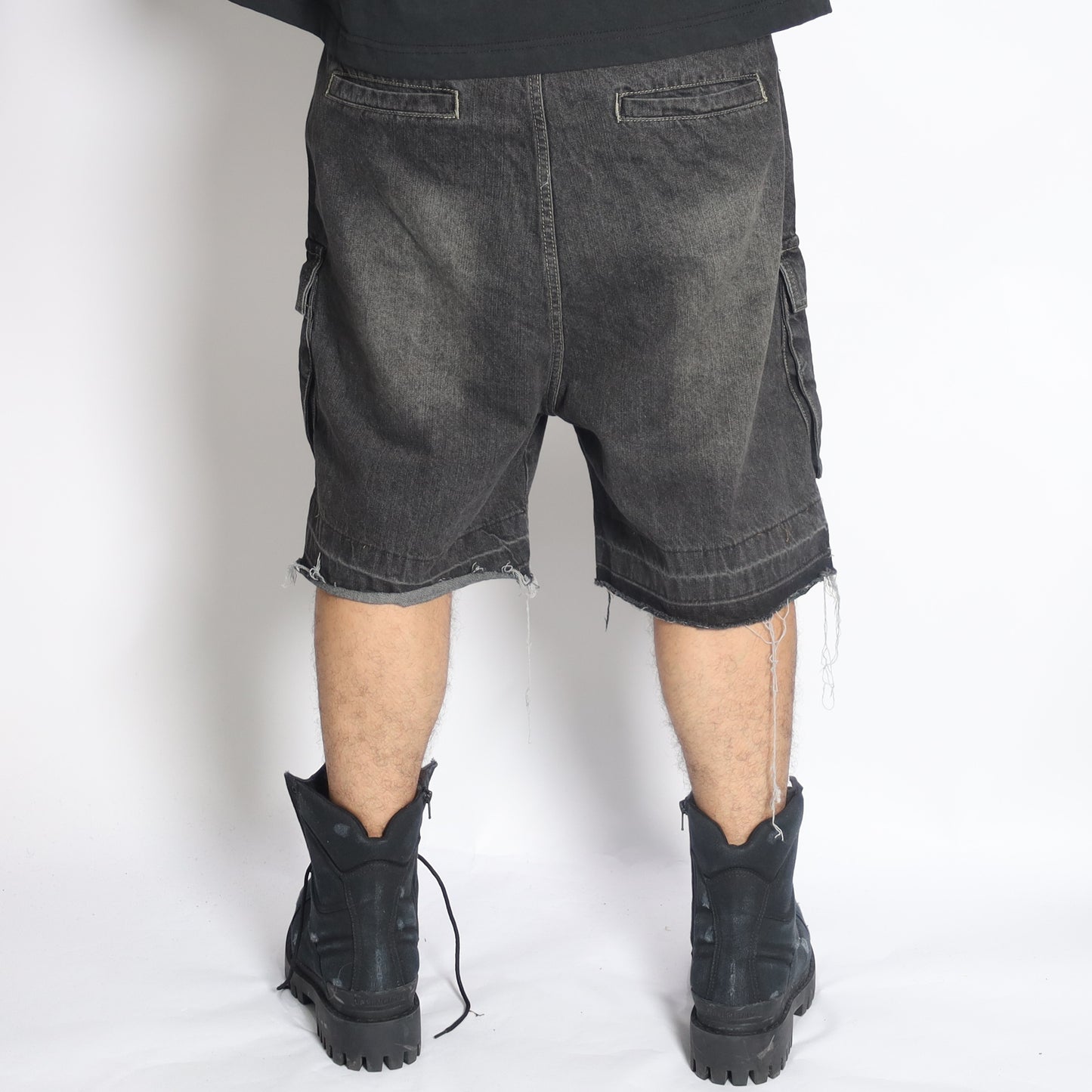 SHORTS #01 cargo elastic band washed denim