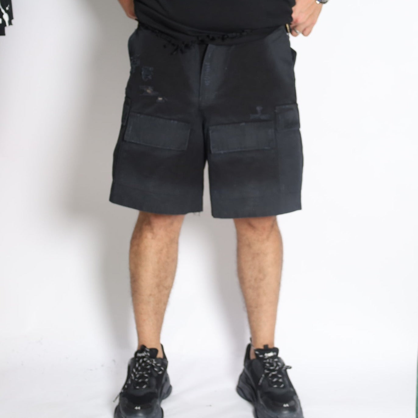 SHORTS #02 cargo ripped washed ristop cotton pants