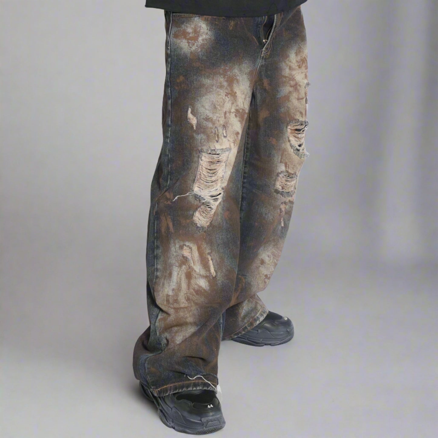 RAVE #10 super baggy dirty effect ripped washed jeans