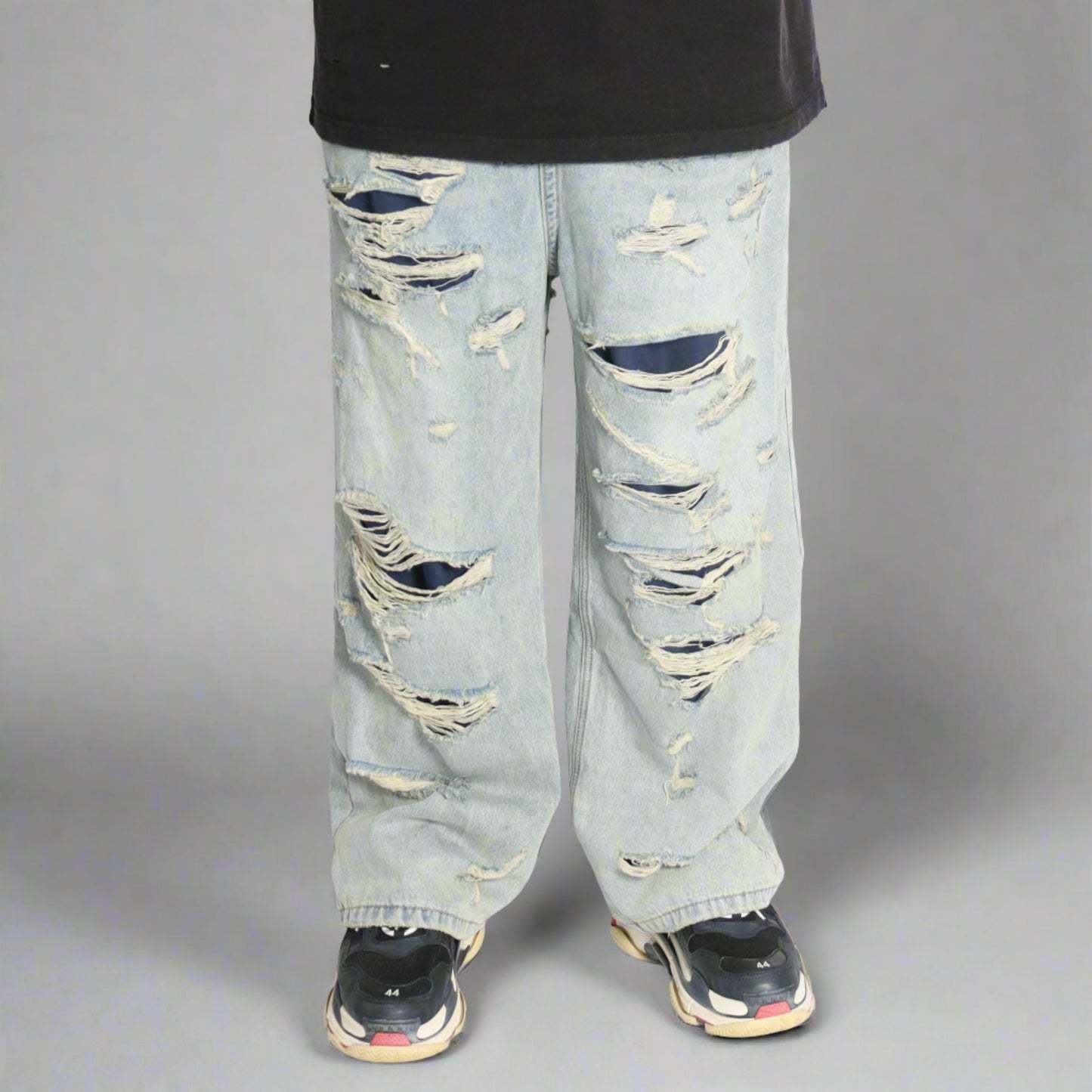 RAVE #04 baggy ripped destroyed double layered jeans