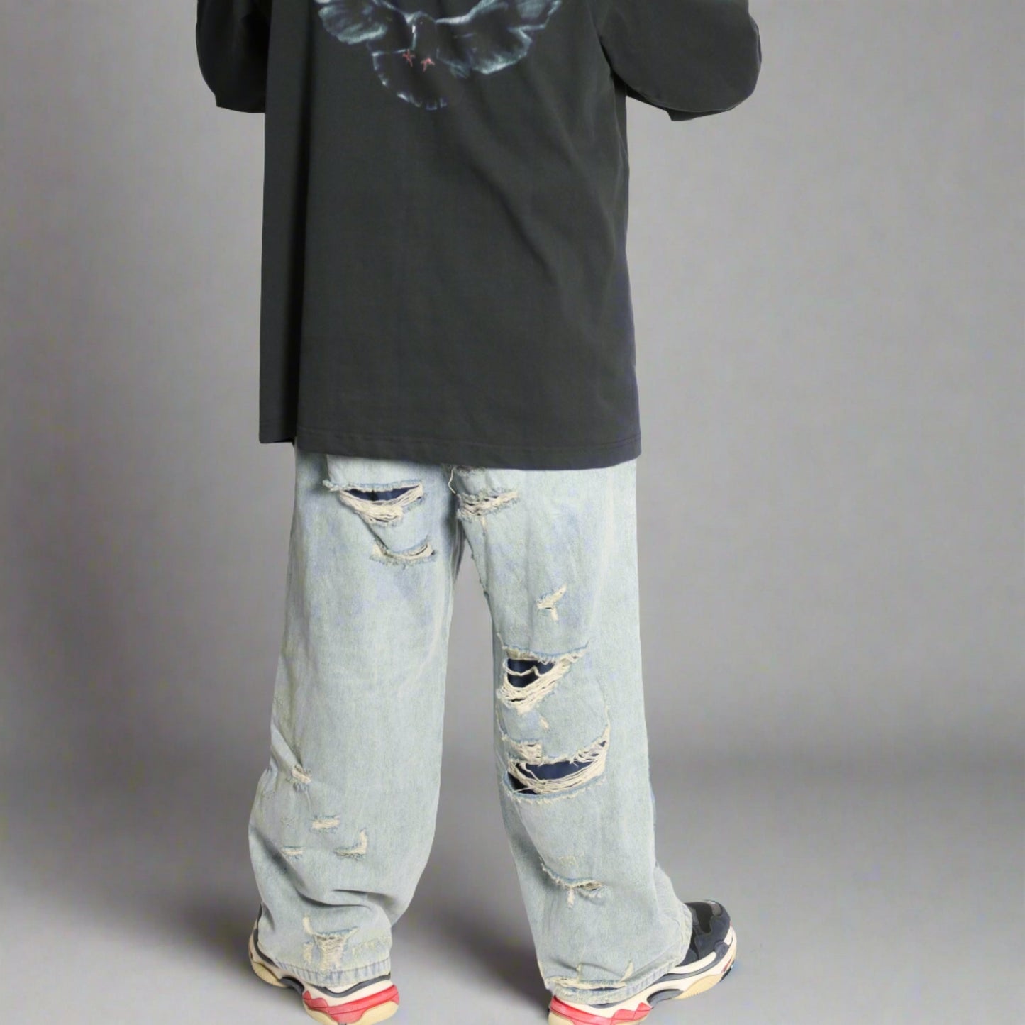 RAVE #04 baggy ripped destroyed double layered jeans