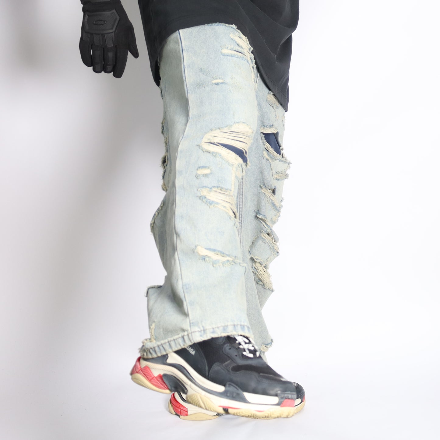 RAVE #04 baggy ripped destroyed double layered jeans