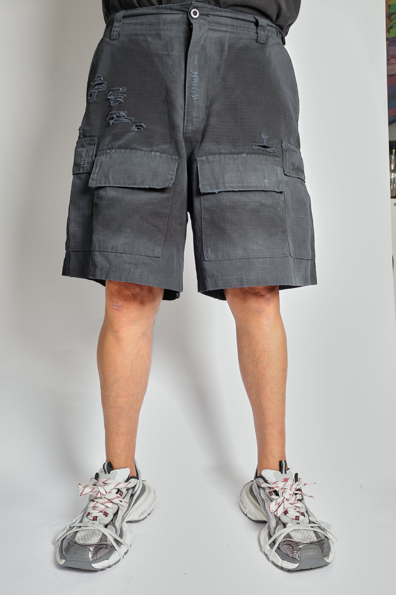 SHORTS #02 cargo ripped washed ristop cotton pants