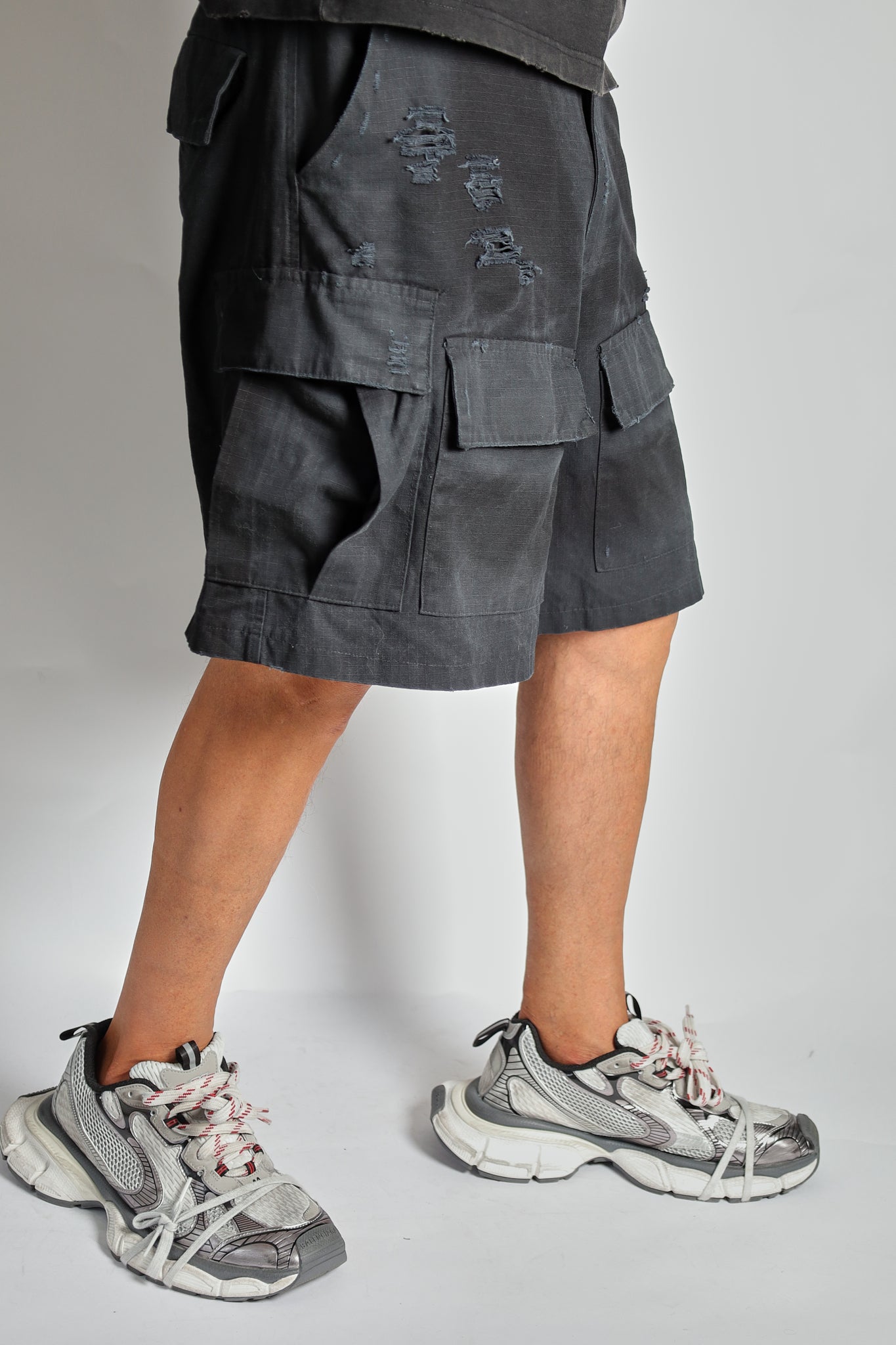 SHORTS #02 cargo ripped washed ristop cotton pants