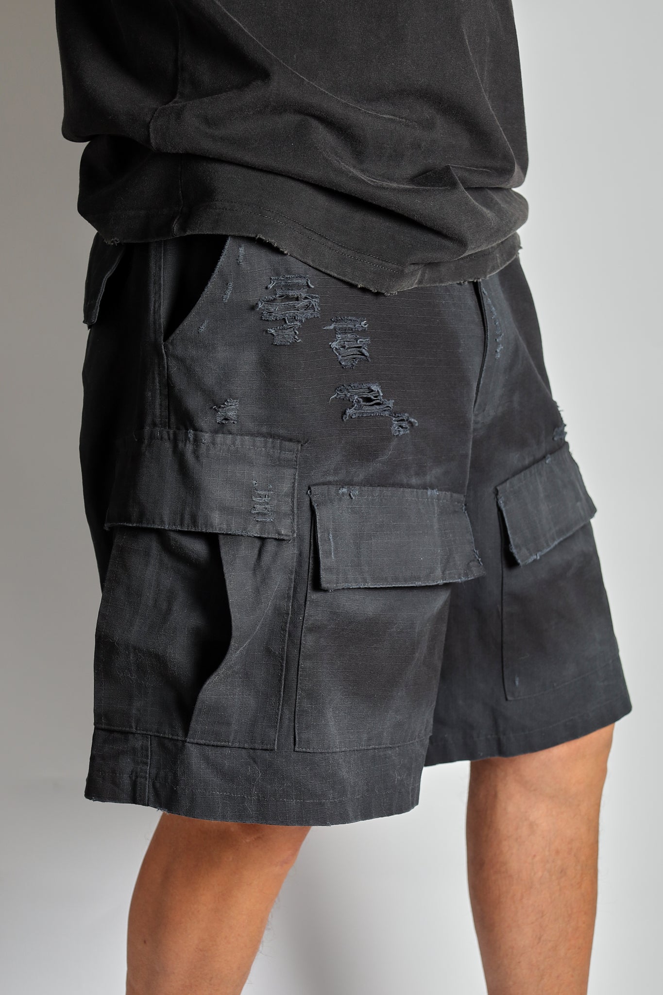 SHORTS #02 cargo ripped washed ristop cotton pants