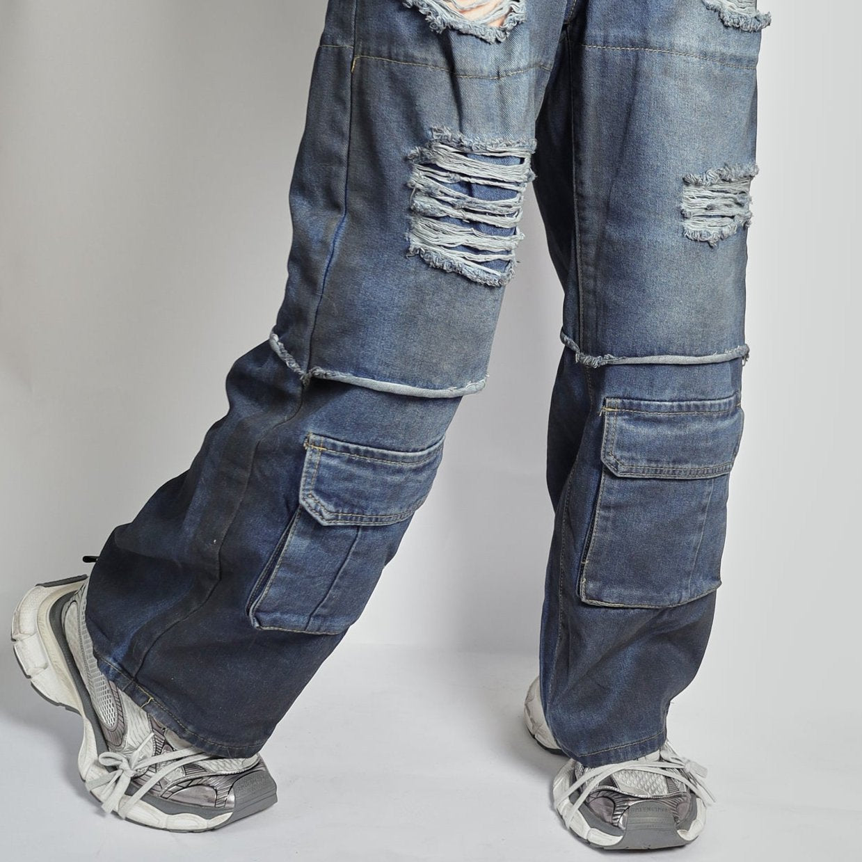 RAVE #13 dirty effect distressed cargo jeans