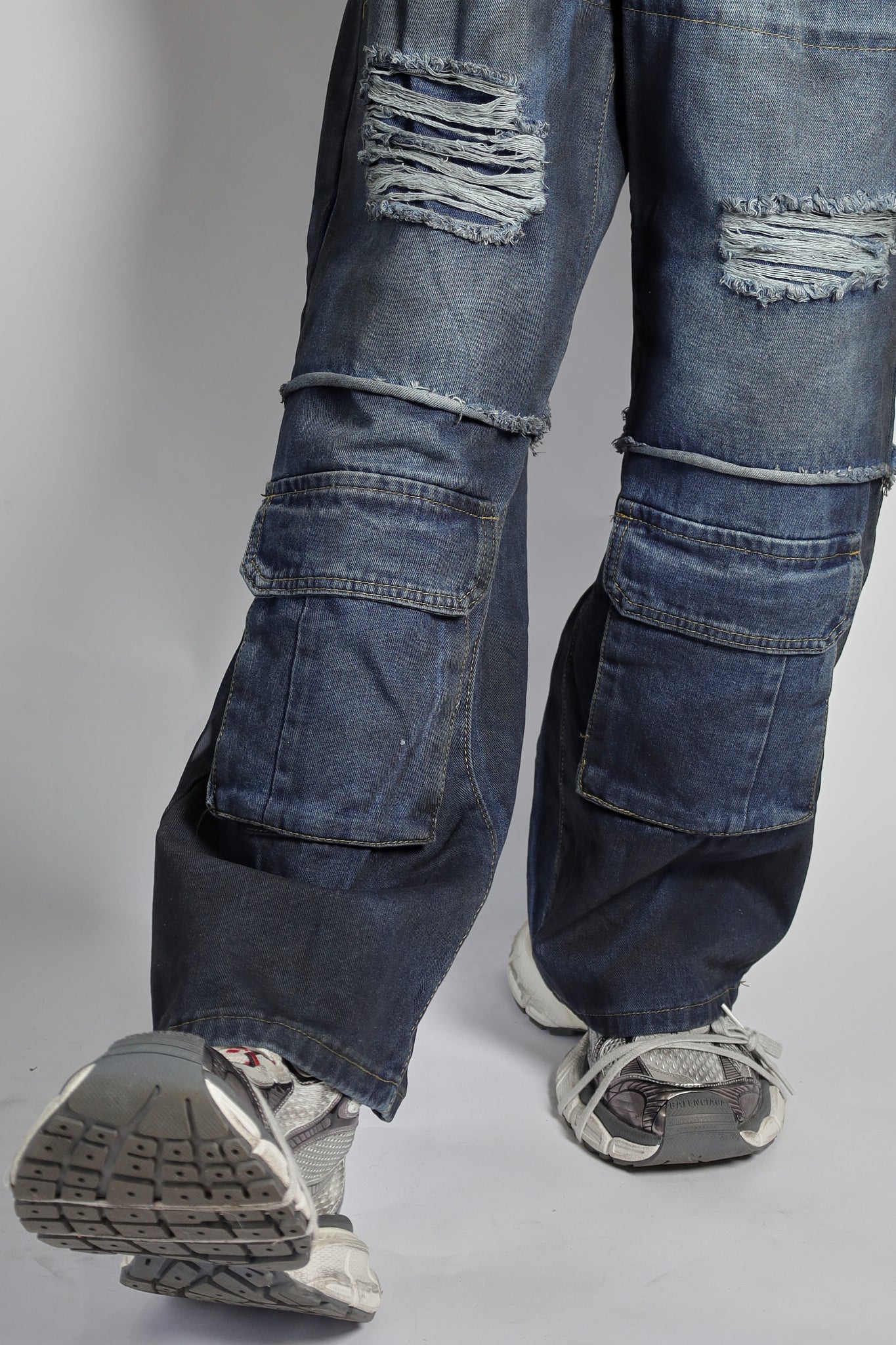 RAVE #13 dirty effect distressed cargo jeans