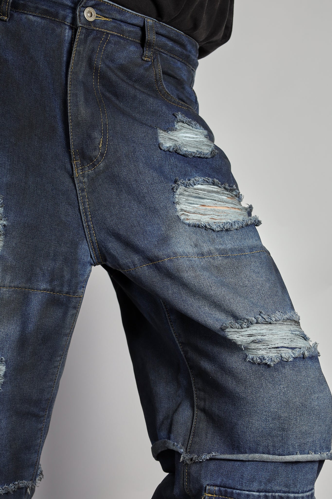 RAVE #13 dirty effect distressed cargo jeans