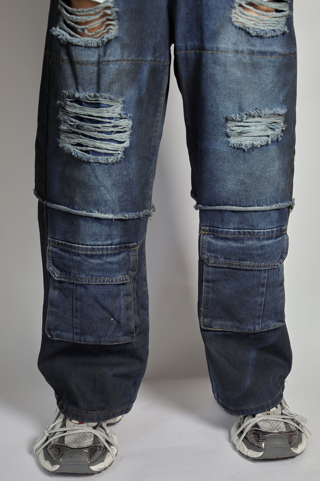 RAVE #13 dirty effect distressed cargo jeans