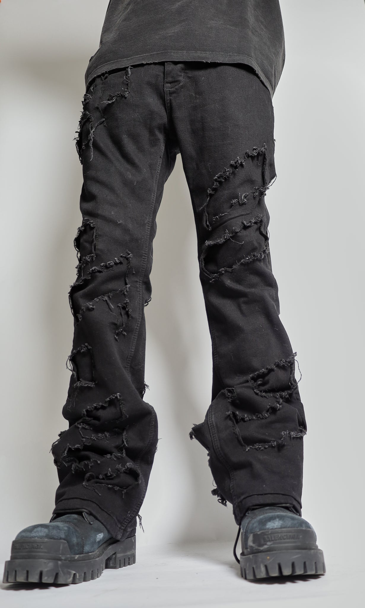 RAVE #09 straight double layered destroyed jeans